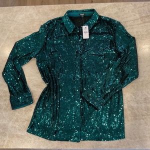 Express, teal sequin shirt, medium